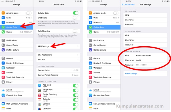 Setting Personal Hotspot di perangkat iOS (Ipad dan iPhone)