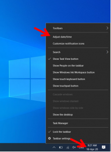 Adjust date and time windows 10 taskbar