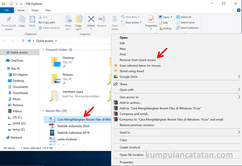 cara menghilangkan recent files di windows 10