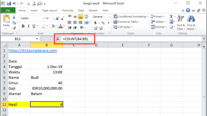 Fungsi COUNT pada Excel