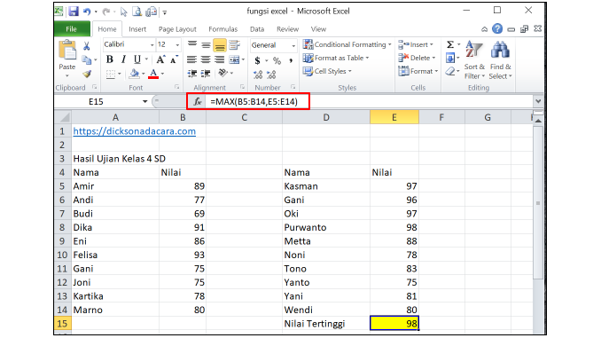 Cara Menghitung Nilai Maksimum di Excel dengan Fungsi Max 